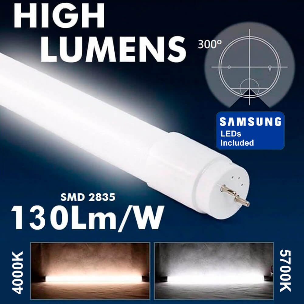 Pack x10 Tubo LED 120cm 18W, Fluorescente Standard T8 G13, Ángulo 300º, 2000 lumenes, Iluminación interior de techo, Bajo consumo y Alta luminosidad, Cebador LED incluido, Luz Blanca Fría (5700K)