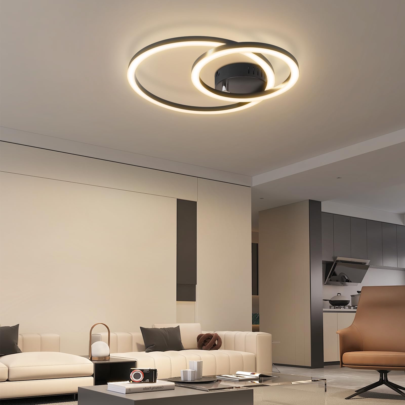 Homefire lampa sufitowa LED, do salonu, 40 cm - 23 W, lampa kuchenna, 3000K, ciepła biel, nowoczesna lampa do salonu, lampa do sypialni, 2-pierścieniowe, design, oświetlenie sufitowe do kuchni