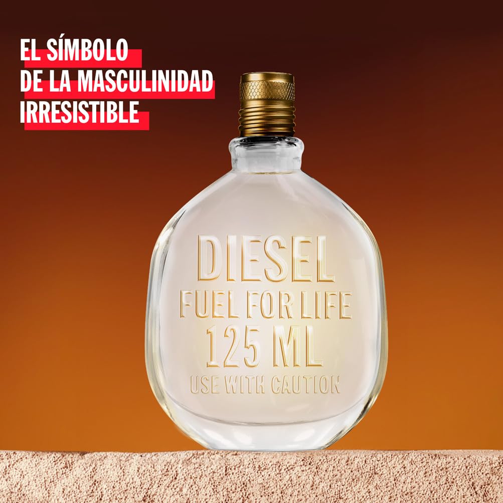 Diesel Fuel for Life, Agua de Perfume para Hombre en Vaporizador Spray, Fragancia Sensorial, 125 ml | Familia fougère, con pomelo, pimienta rosa, lavanda y heliotropo, para un aroma sensual y adictivo