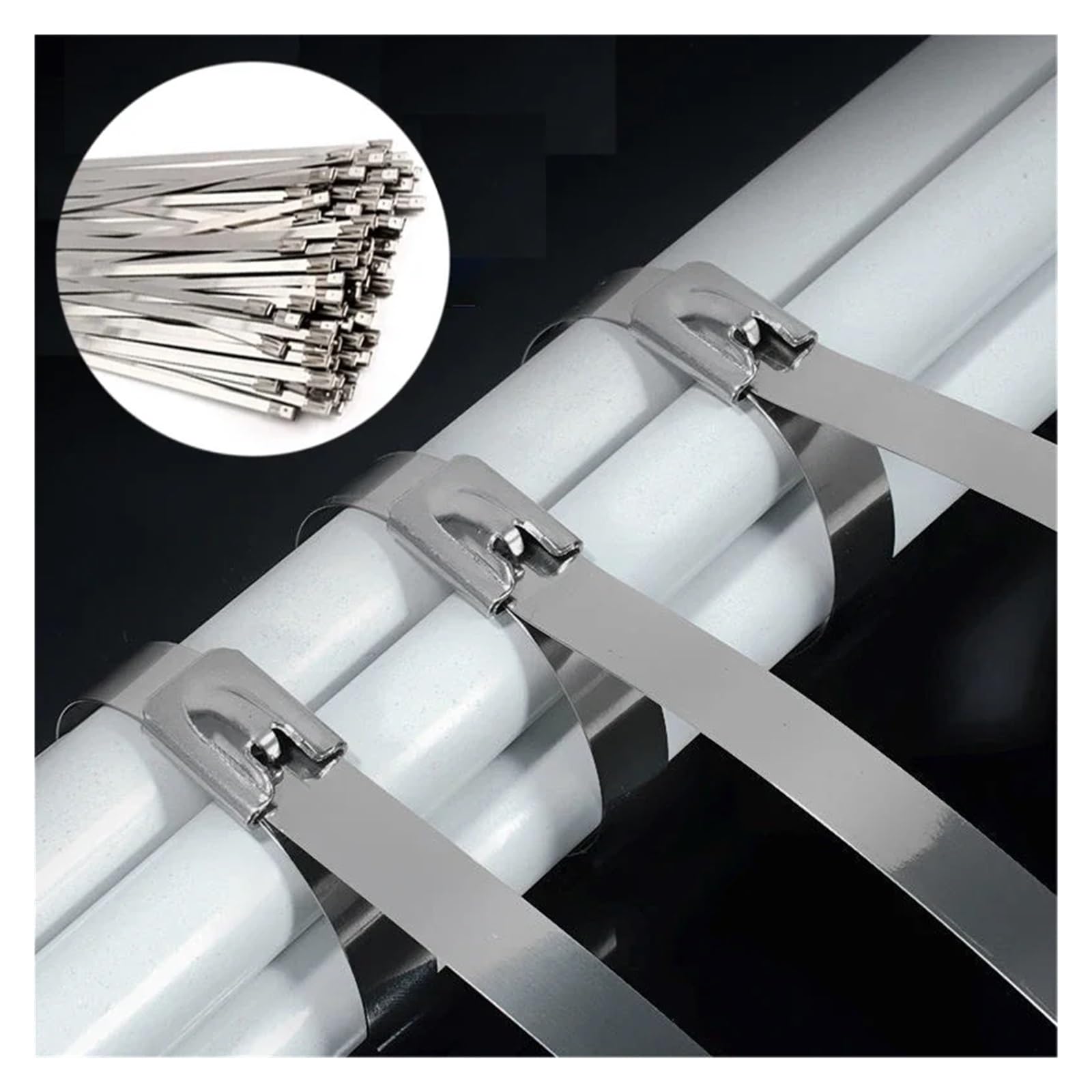 LYVQZPWLRcâble en acier inoxydable, Lot de 20/300 serre-câbles en acier inoxydable, anneaux de fixation auto-obturants réutilisables, fermetures éclair métalliques, organisateur multi-usages for la ma