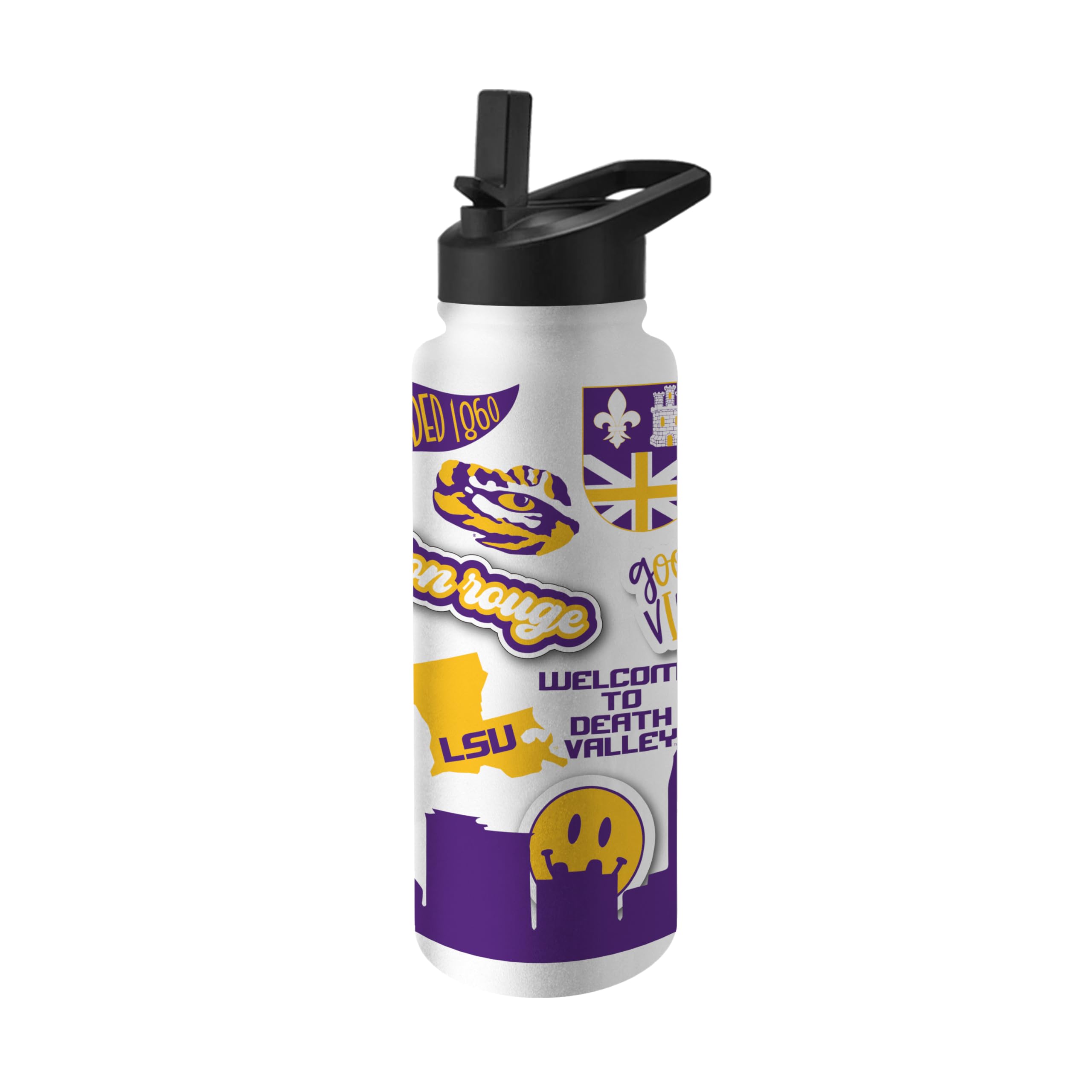 Logo Brands NCAA Native 34 oz Quencher Water Bottle - | Local Icons Design | Double-Wall Insulated| Leak-Proof Lid &amp; Built-In Straw