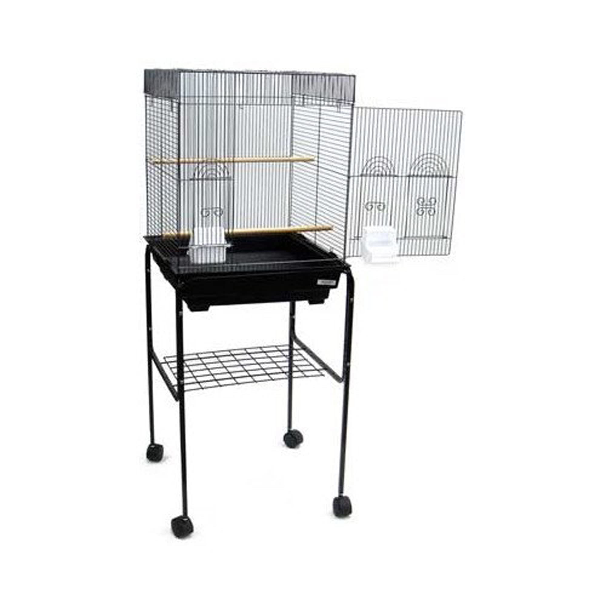 YML 5924 3/8" Bar Spacing Flat Top Bird Cage with Stand, 18" x 18"/Small, Black