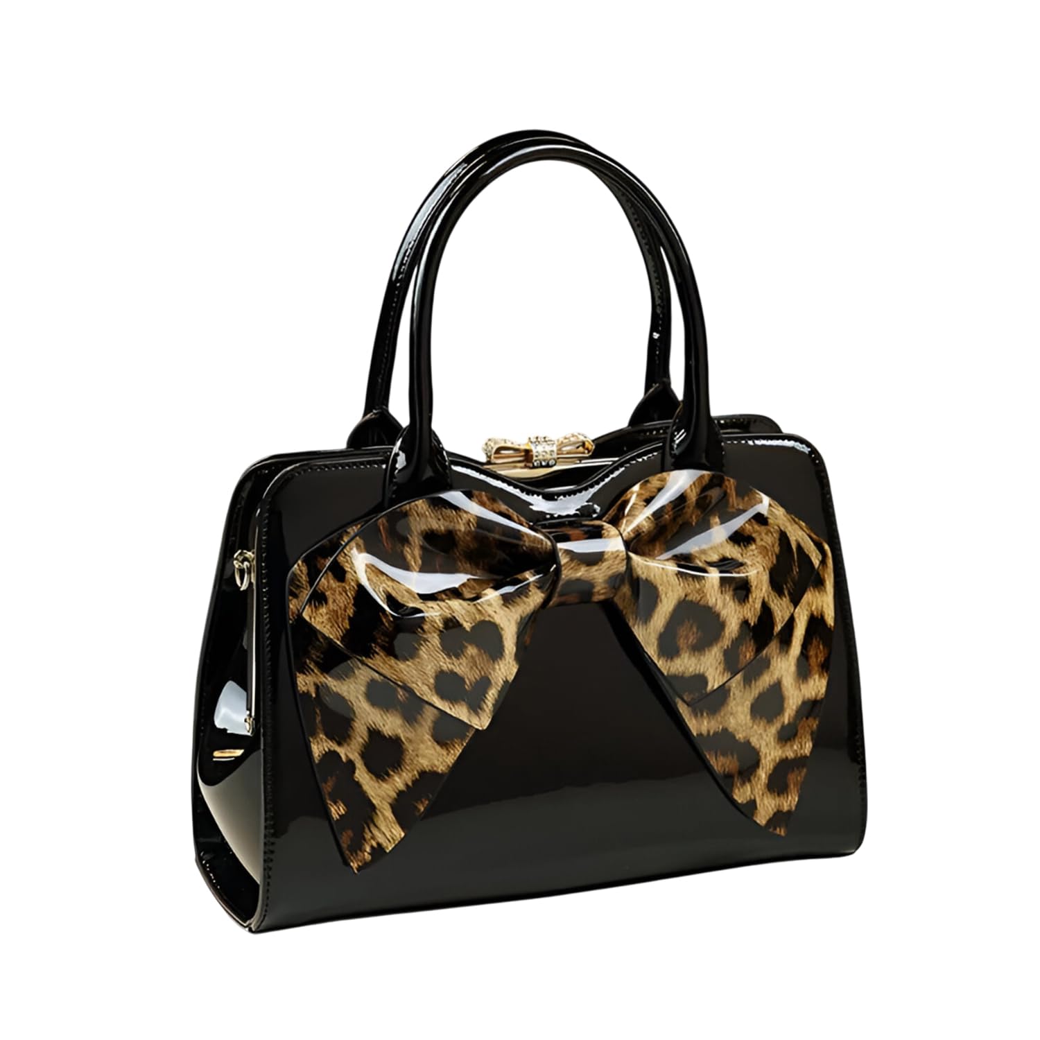 Women Elegant Glossy Bow Shell Handbag – Double Handle PU Tote for Daily Chic-image-43