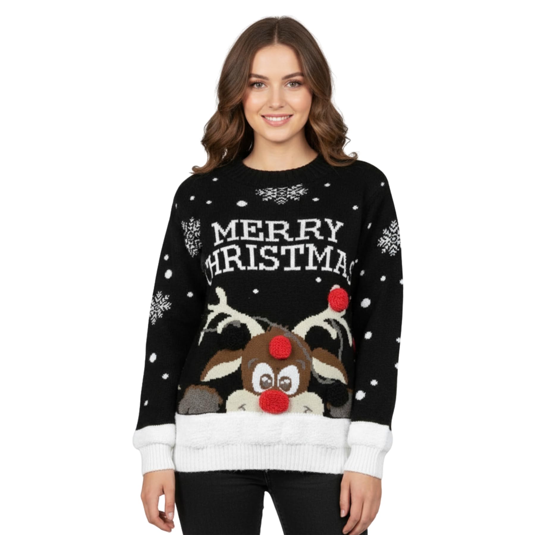 Janisramone Mujer Señoras Nuevo Unisexo Navidad 3D Pom Pom De Punto Novedad Navidad Retro Saltador Suéter Cima