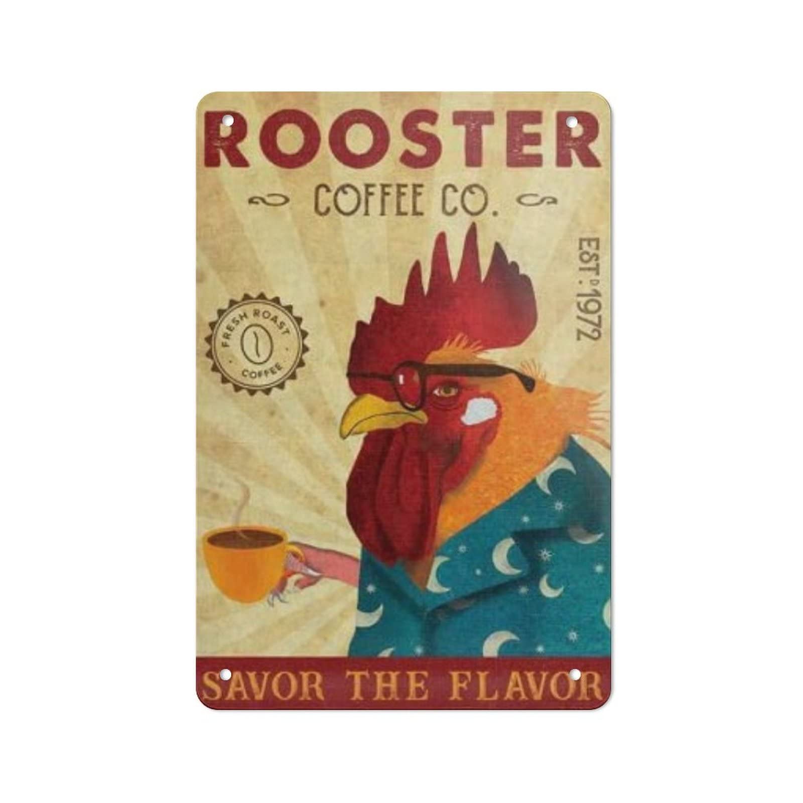 AOOEDM Chicken Rooster Coffee Co Vintage Tin Sign Metal Tin Signs for Man Cave Funny Art Wall Plaque Kitchen Bar Pub Coffee Shop Wall Decor