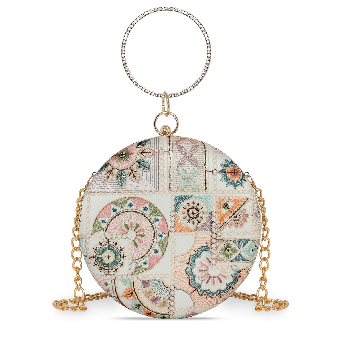 Multi Color Florielle Medallion Round Clutch For Womens-image-4
