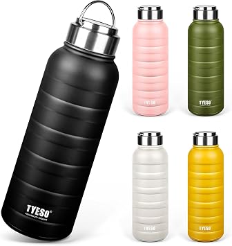 TYESO Water Bottle Mug Bottle Vacuum Insulated Sports Bottle Direct Drinking Stainless Steel Double Wall Wide Mouth with Handle Adults Children Black, 25 oz