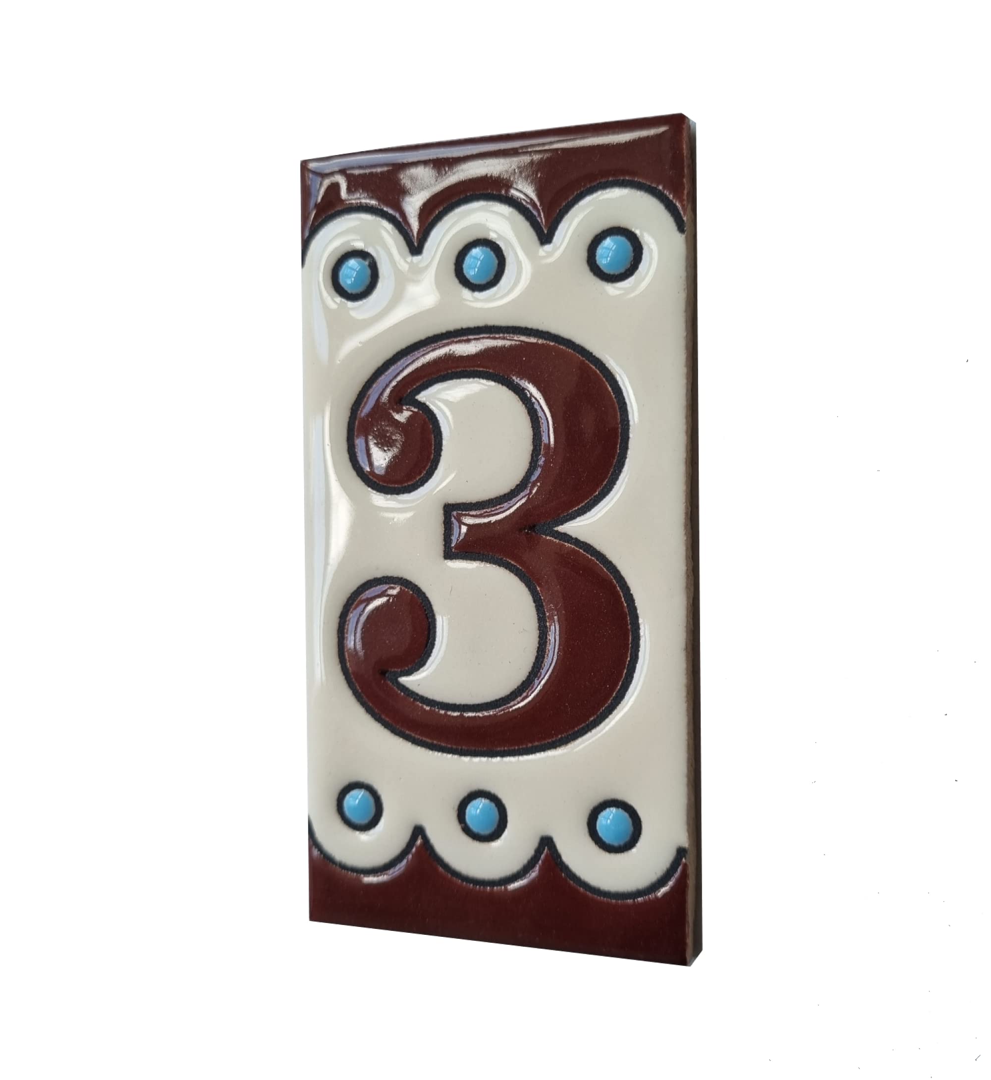 Soto M-8 Spanish Hand-painted Ceramic 11 x 5.5 cm or 2.16 x 4.33" Number Tiles (Number 3 tile) โ image 1