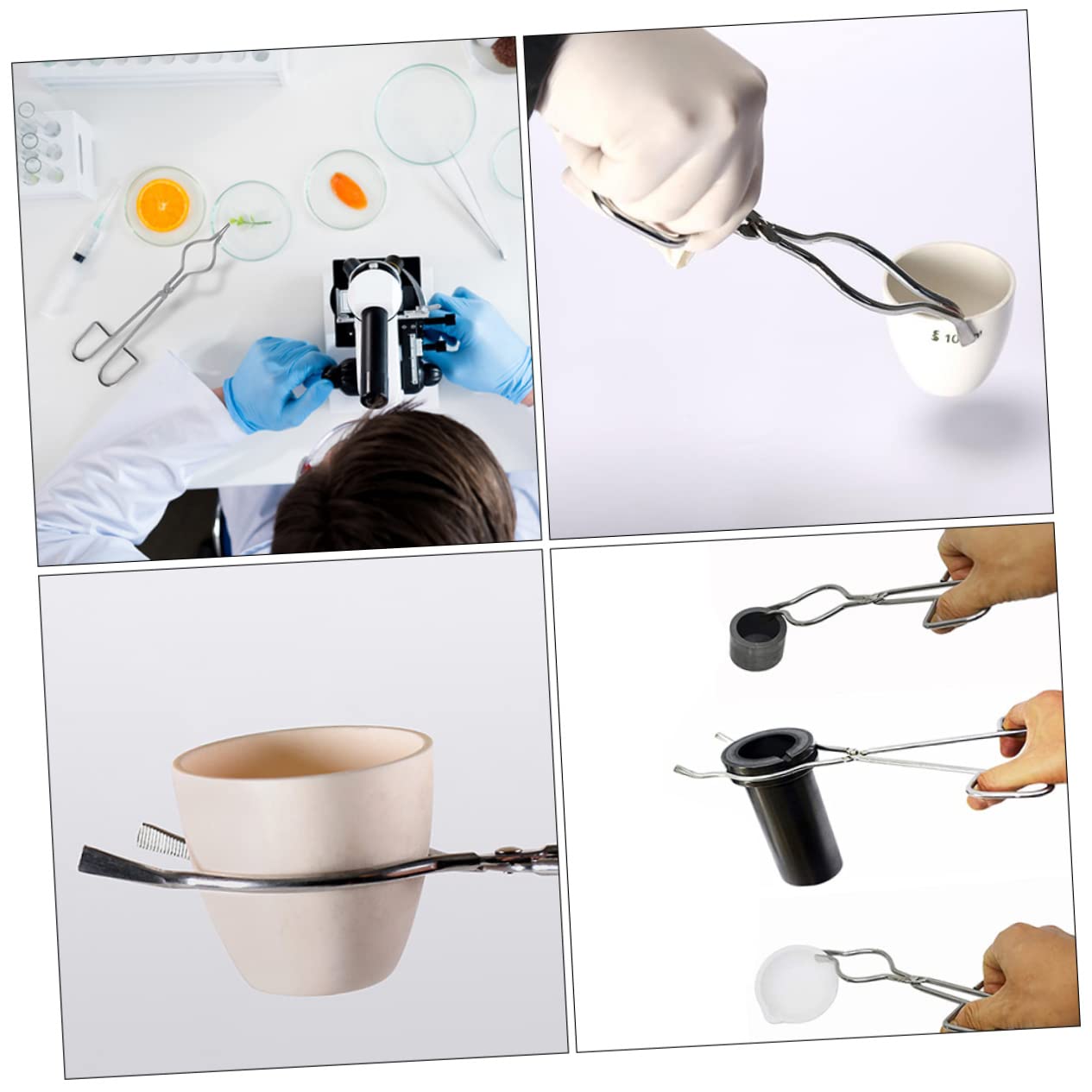 Morsetti Per Crogioli in Acciaio Inox Da Laboratorio 4 Pezzi (20-35 Cm) Pinze Resistenti Alla Corrosione Per Becher e Provette Uso Scientifico e Scolastico