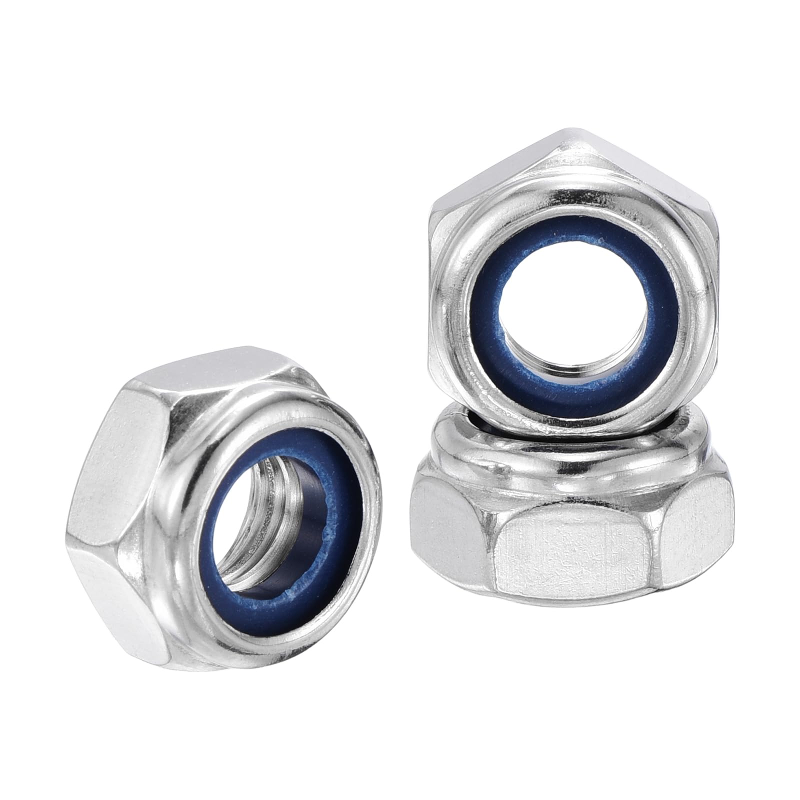 Kozelo 30Pcs M10-1.5 Nylon Locking Hex Nuts 304 StainlessSteel Silver
