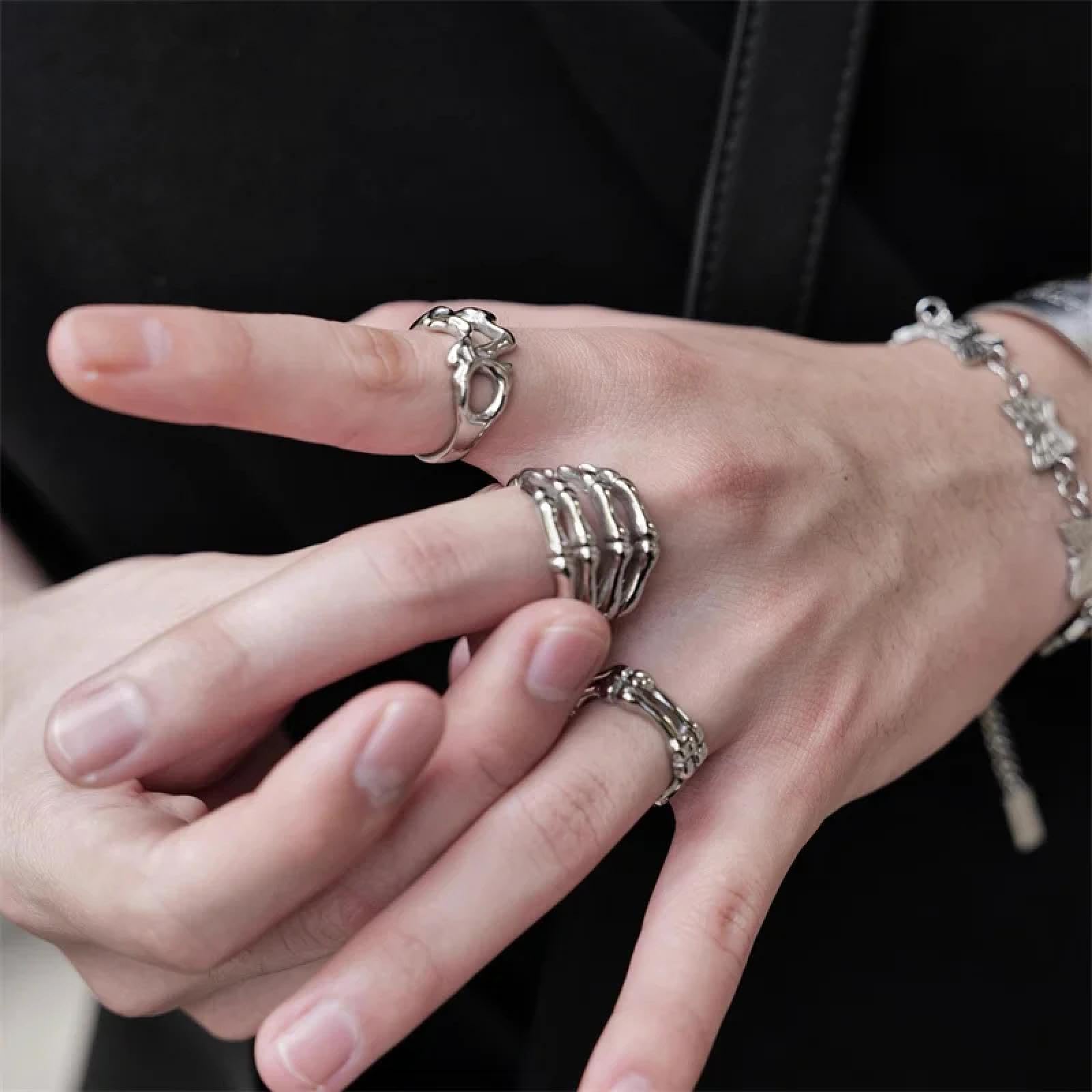 Ring Ringe Damen Bijouterie Herren Dunkler Stil Nischendesign Finger Palmen Knochen Ringe Herren Und Damen High-End Sinn Paar Accessoires Schmuck