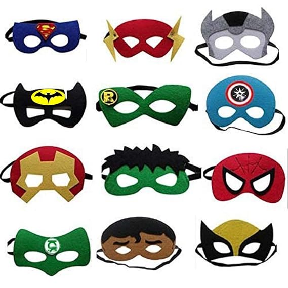FDF Set of 12 Superhero Felt Eyemasks birthday return gift party prop | Multicolor