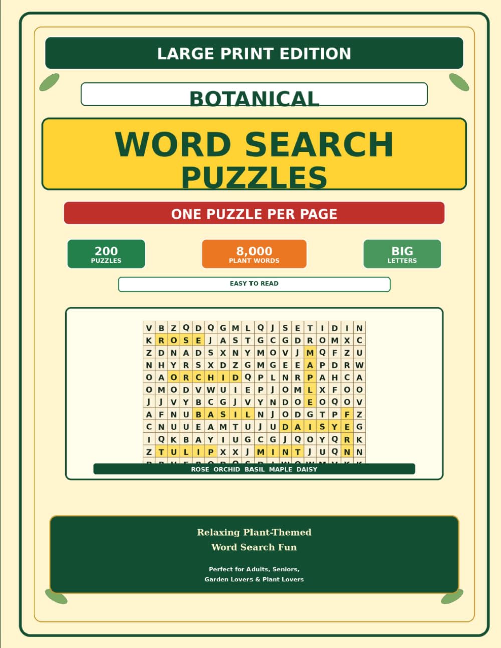 Botanical Word Search Puzzles for Adults: 200 Large Print Plant-Themed Word Search Puzzles with 8,000 Flower, Tree, Herb, Garden and Botanical Words