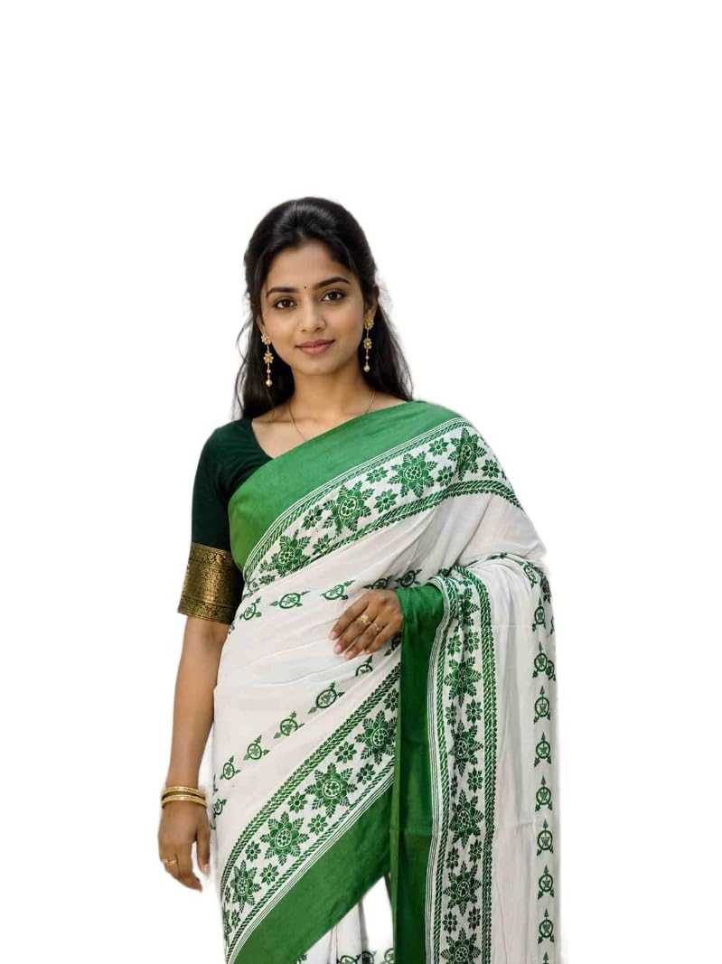 Adivasi Green Cotton Saree with out Blouse Piece-picture-15