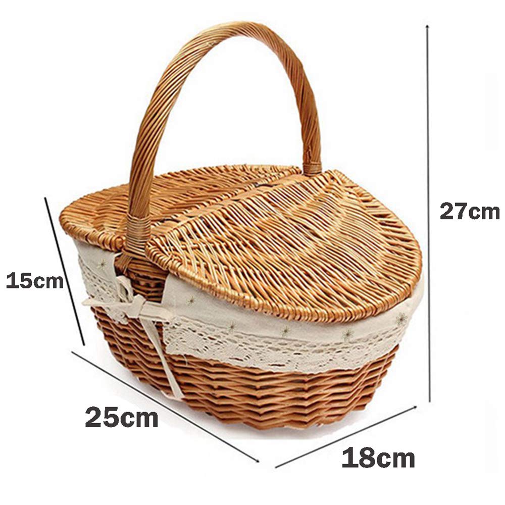 Panier Pique-Nique En Osier Avec Couvercle Et Doublure Amovible 31x22.85x12.7 Cm - Style Vintage