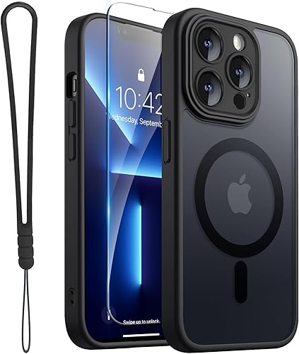 Miniatura 8 de ROYBENS Funda transparente mate para iPhone 14 Pro-Max compatible con Magsafe, protección completa de lente de cámara, protector de pantalla, correa