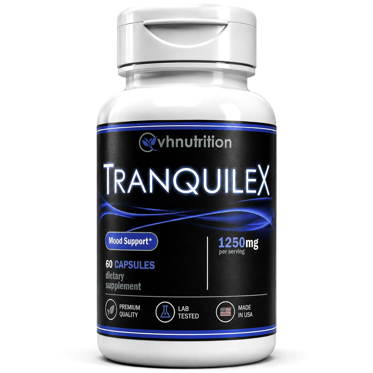 VH Nutrition TRANQUILEX | Stress Relief Supplement* | Ashwagandha, Passion Flower, Kava Kava, Lemon Balm, Licorice Root, and Lavender | Natural Relaxation and Mental Calmness | 60 Capsules