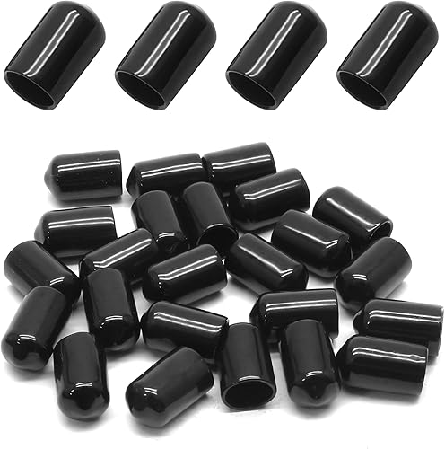 24 tapas redondas de goma, protectores de rosca flexibles de vinilo de identificación de 58 pulgadas (0.630 in), tapas de extremo negras para pernos