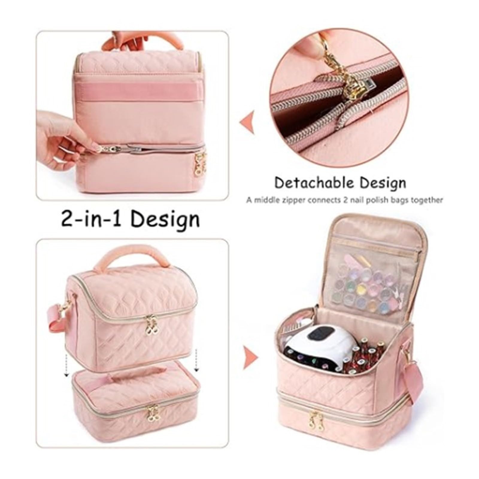 Organizer na Lakier Przenośna Etui Na Organizer Do Lakierów Paznokci, Mieszczące 48 Butelek, Woreczek Narzędzia Manicure Podróżna Torba(Pink)