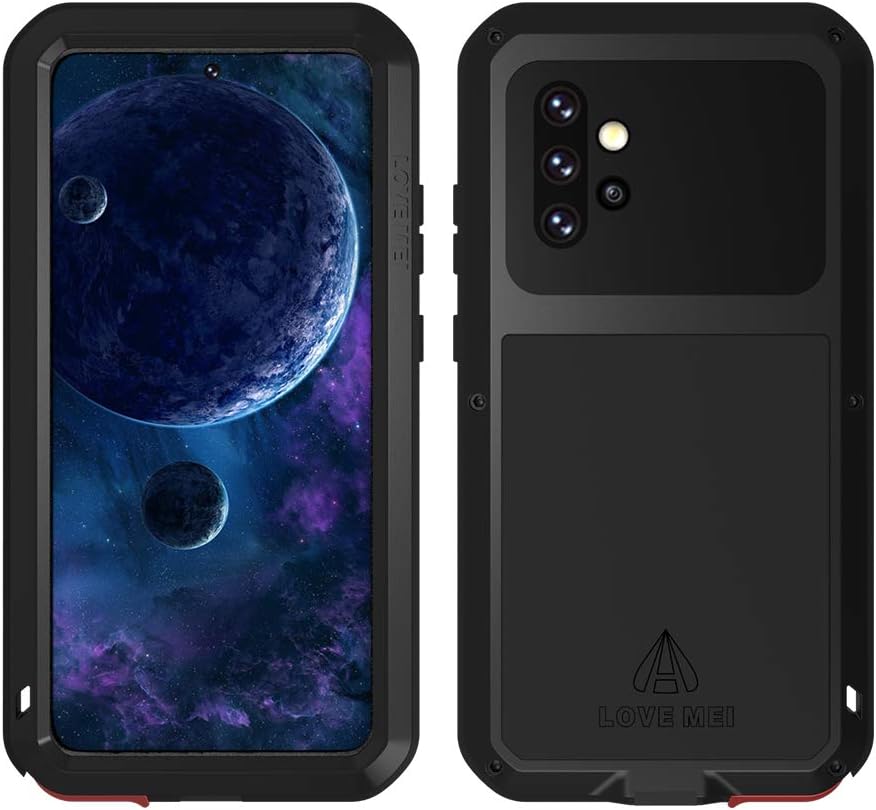 LOVE MEI Military Rugged Case for Samsung Galaxy A52, with Tempered Glass Screen Protector, Shockproof Dustproof Scratch Proof Hybrid Metal and Silicone Gel Heavy Duty Full Body Cover (Black)
