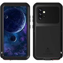 LOVE MEI Military Rugged Case for Samsung Galaxy A52, with Tempered Glass Screen Protector, Shockproof Dustproof Scratch Proof Hybrid Metal and Silicone Gel Heavy Duty Full Body Cover Black