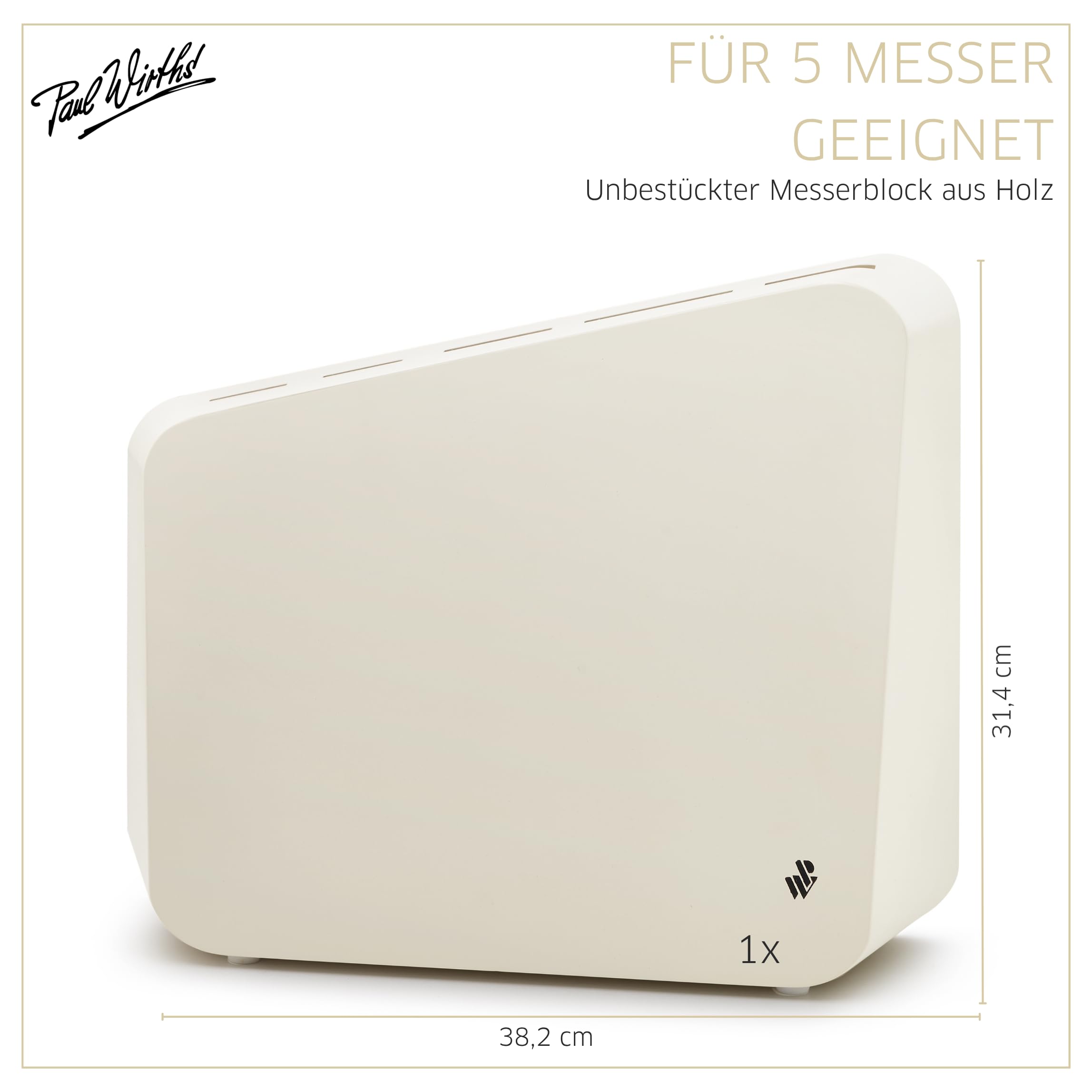 Paul Wirths ARK Messerblock ohne Messer, 5 Schlitze, Gummibaumholz | Der Paul Wirths ARK Messerblock ist unbestückt, misst 32,3×8,5×23,8 cm, hat abgerundete Ecken und modernes Design