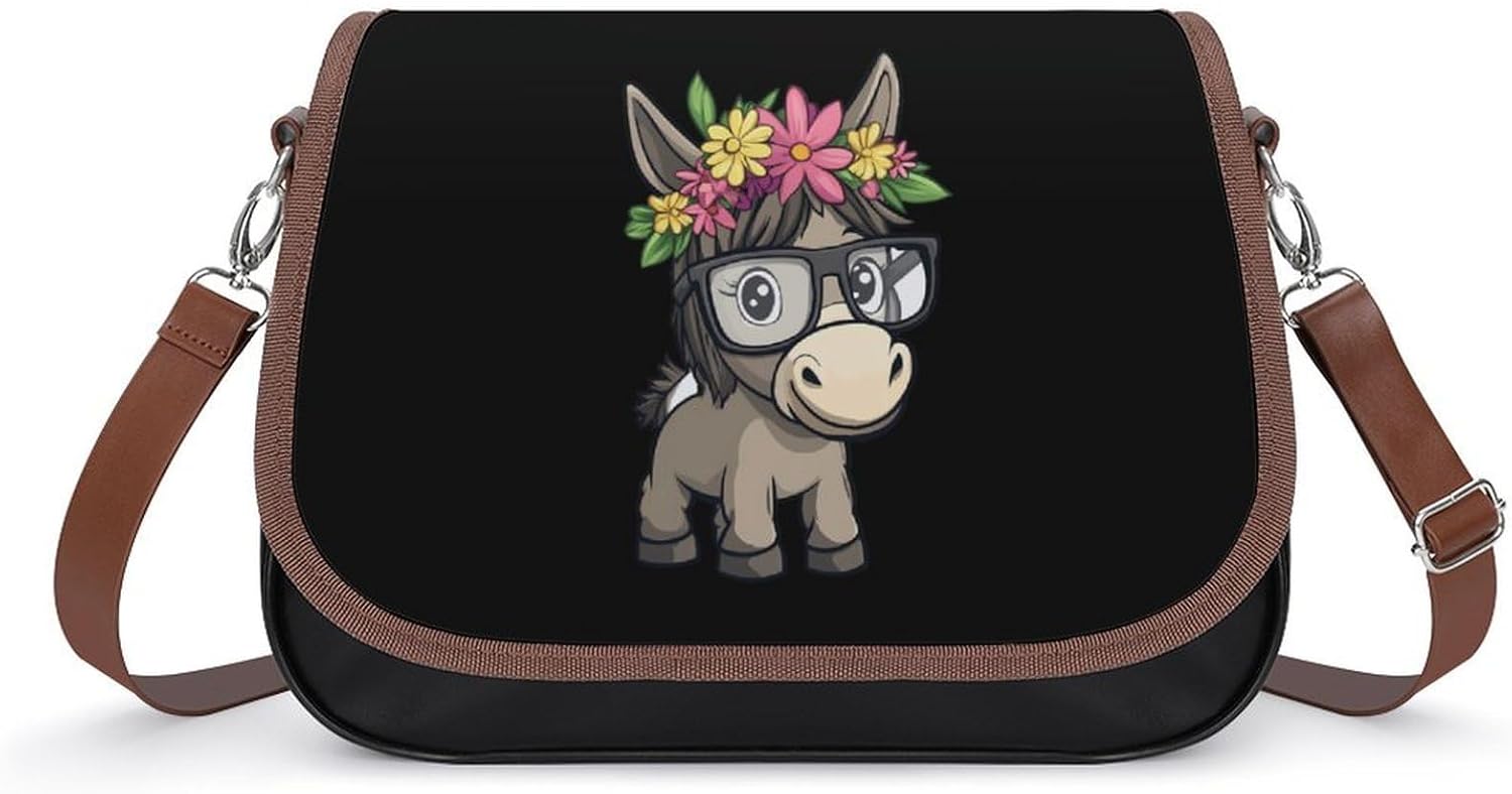 Donkey Floral Women's Crossbody Bags Leather Messenger Handbag Small Shoulder Bag Purse