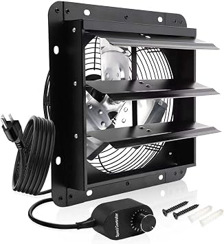 Shutter Exhaust Fan, 10 in Wall Mount Ventilation Fan w/Speed Controller Attic Vent Fan for Chicken Coops, Greenhouse, Gable, Barn, Garage, Shed Ventilator 820 CFM,1700RPM