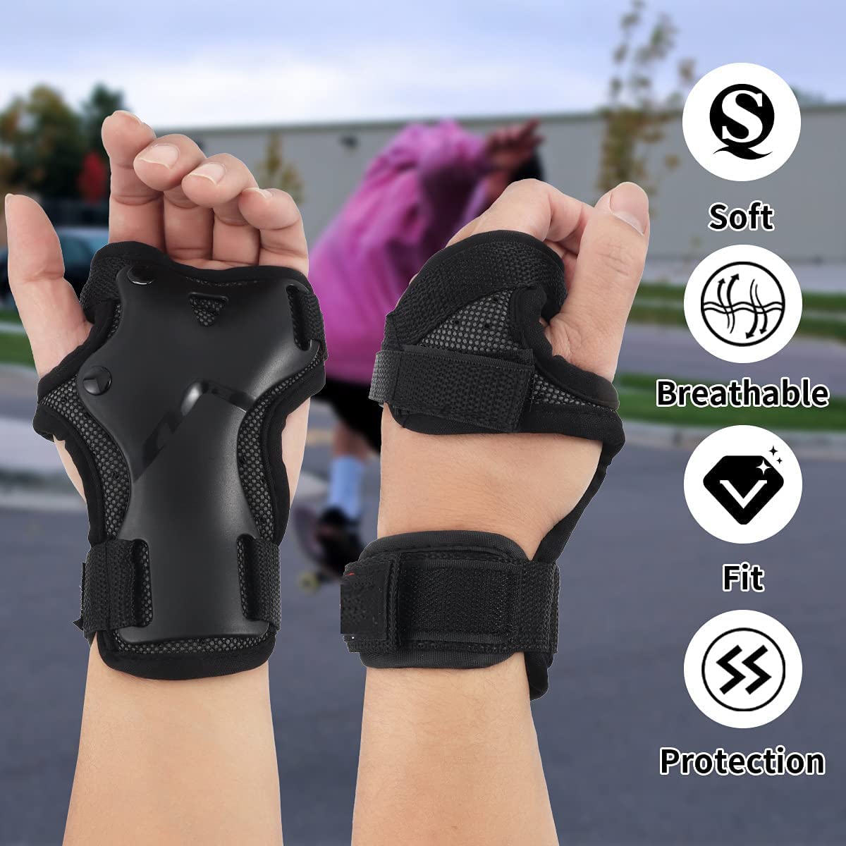1 Paio Polso Traspirante Avanzata,Guanti da Sci Estesa Polso, Palmi Protezione Roller Skating Guanti Antiscivolo Regolabile