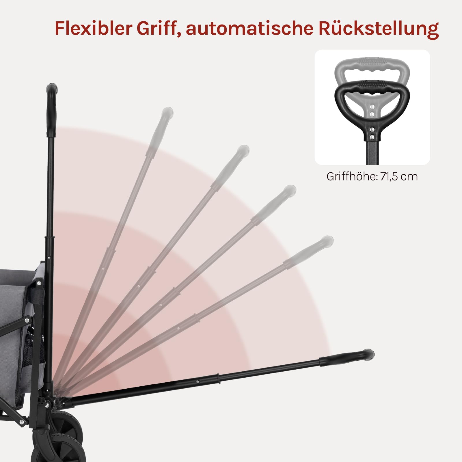 WOLTU Bollerwagen faltbar, 110L + 150kg Tragkraft, Handwagen mit 2 Getränkehaltern, 4 abnehmbaren Rädern, Rückwand klappbar und Griff, für Camping Picknick Einkaufen Strand, Grau