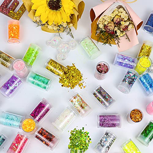 Holographic and Iridescent Chunky Glitter Sequins, 36 Colors Mixed Cosmetic Glitter for Face Body Eye Hair Nail Art Lip Gloss, Festival Glitter Makeup with Different Hexagons Size - Thumbnail 4