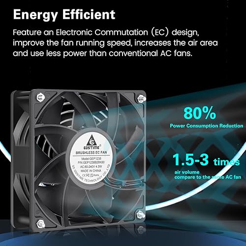 Miniatura 4 de GDSTIME Ventilador de refrigeración EC, ventilador de 4.724 in, 1.496 in CA 110 V 115 V 120 V 220 V 240 V, rodamiento de bolas doble