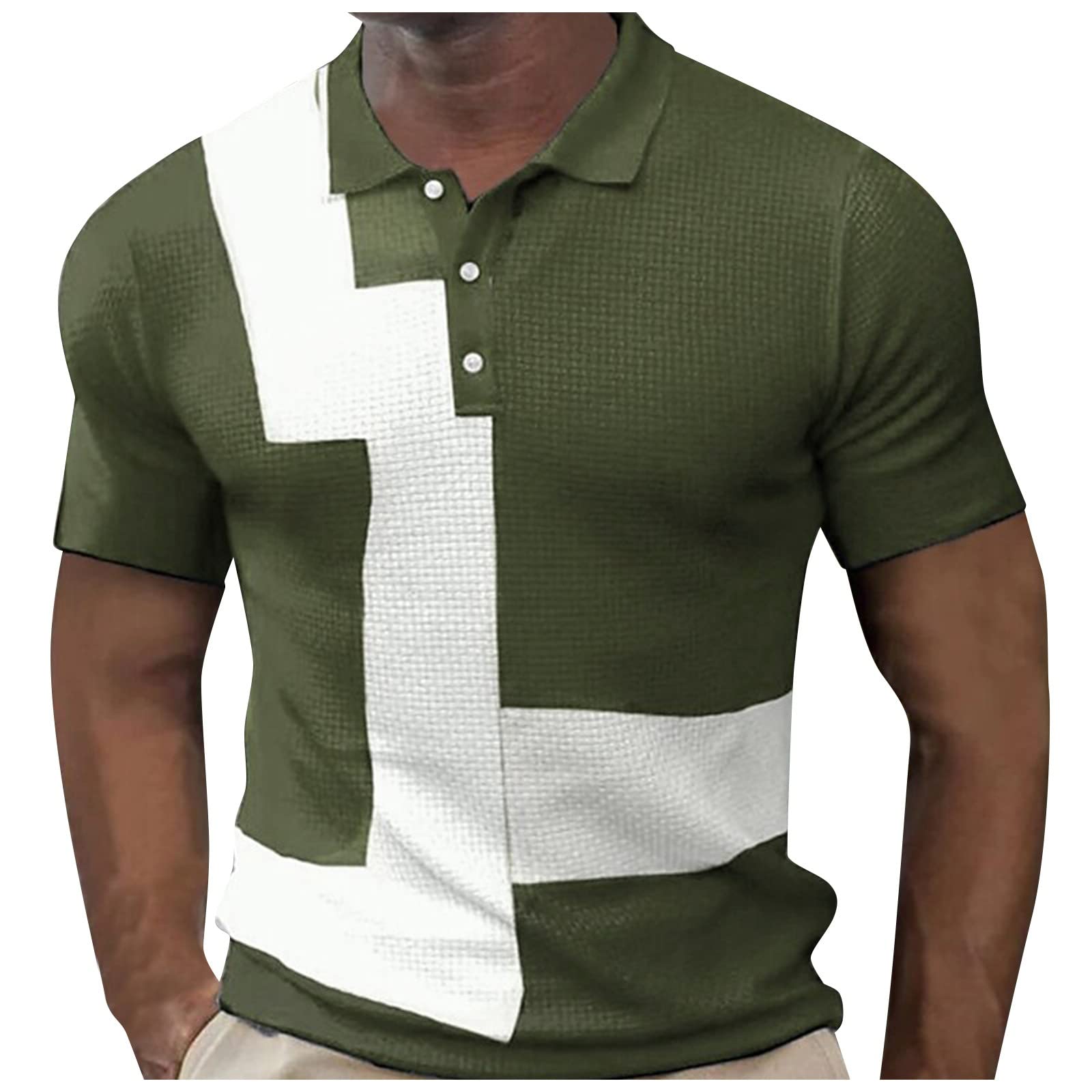 Kmdwqf Polo Shirts for Men Adult,Male Summer Button Plaid Short Sleeve Top Lapel Lightweight T Shirt Pamper Gifts for Men Outlet Clearance UK