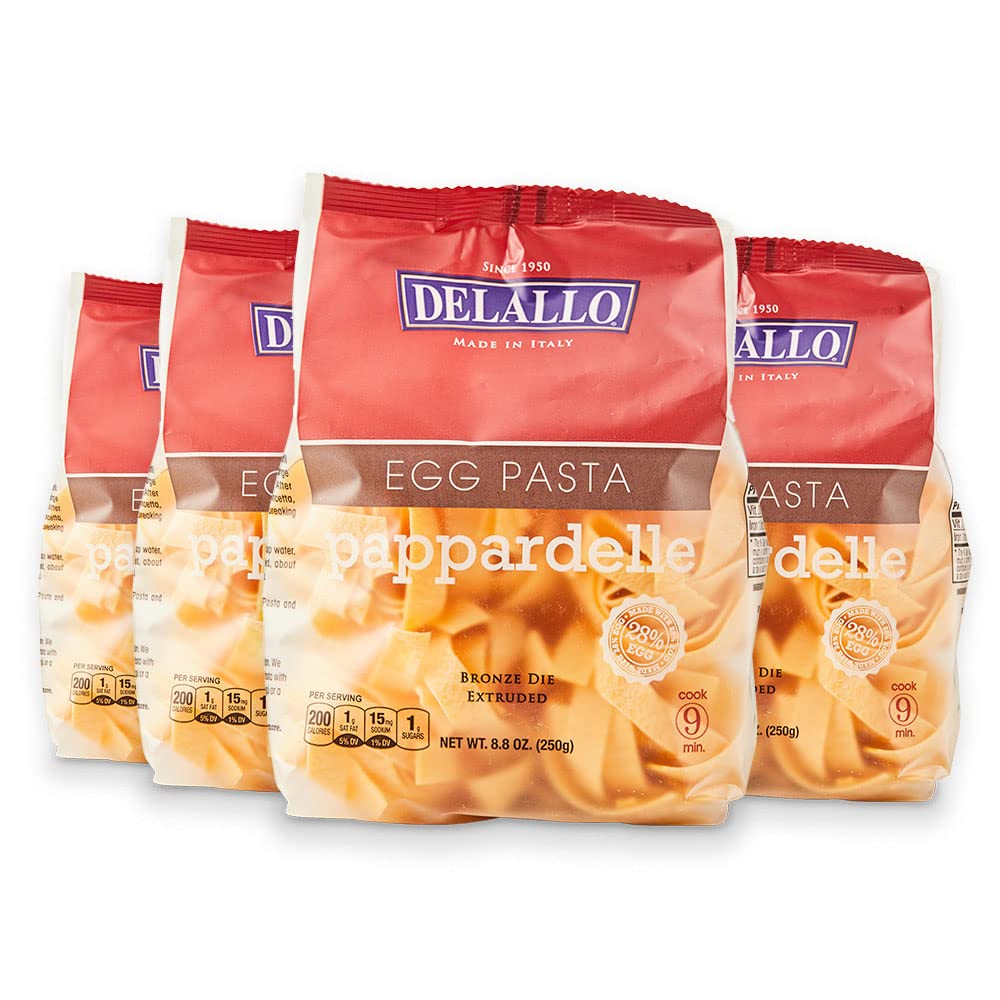 DeLallo Pappardelle Egg Pasta Nests, 8.8 Ounce Bag, 4 Pack