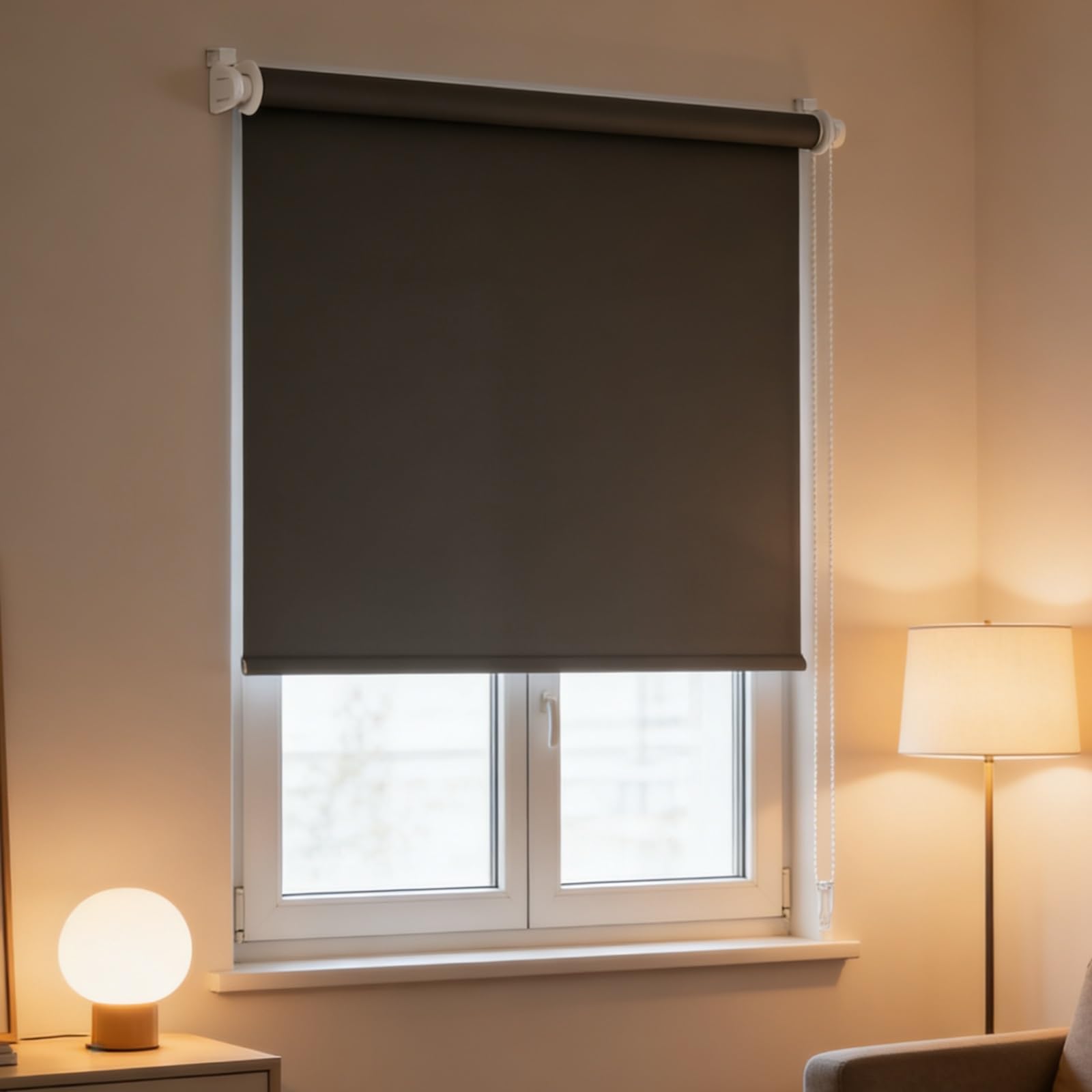 Store Occultant sans Perçage 74 x 130 cm Isolant Thermique Opaque, Rideau Occultant, Fixation avec Ou sans Perçage Store Obscurcissant pour Chambre, Salon, Gris Foncé