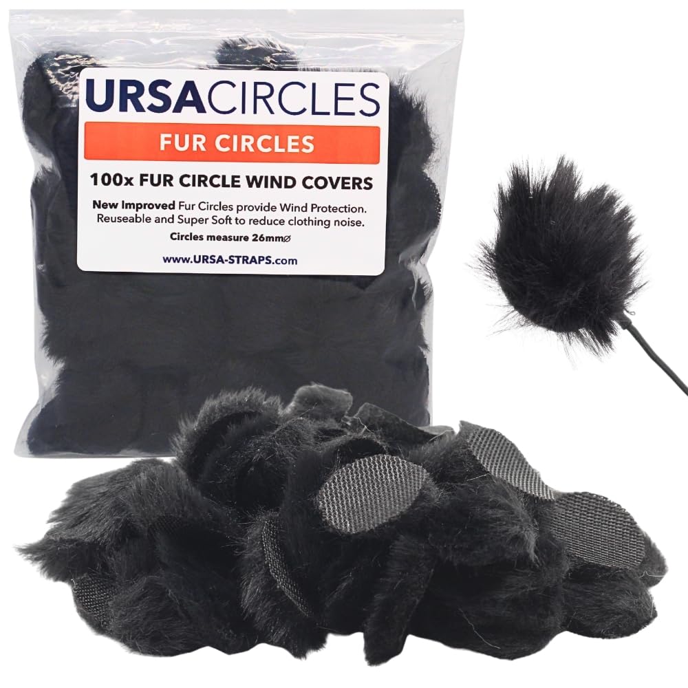 URSA Fur Circles - Mini Windshields for Lavalier/Lapel Microphones. Reduce Wind Noise & Clothing Rustle. (100x Circles, Black)