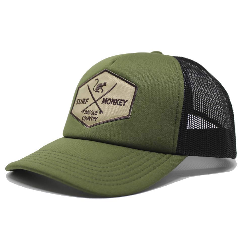 SURF MONKEY DRESSED IN MUSIC PLAY WITH ME Gorra Trucker Acolchada Ajustable con Rejilla - Gorras de Hombre (Oliva/Negro)