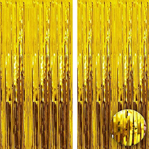Big Gold Foil Curtain Backdrop - 6.4x8 Feet, Pack of 2 | Metallic Gold Fringe Curtain Backdrop | Gold Foil Fringe Curtain Gold Streamer Backdrop for Birthday Decor, New Years Eve Party Supplies 2022