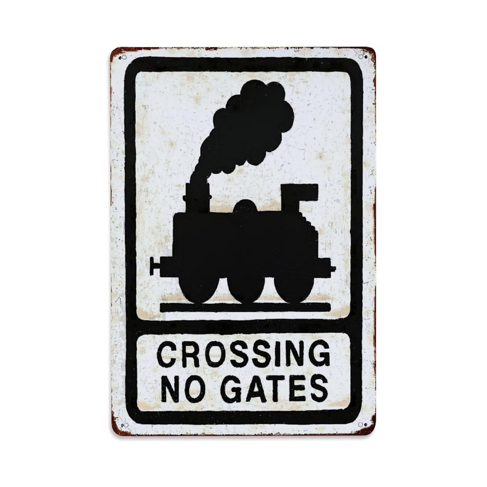 Jdfenggu Vintage Train Crossing No Gates Sign Retro Metal Tin Sign, Decor Art Poster For Bar, Home, Man Cave, Kitchen, Laundry Room Gift 8X12inch