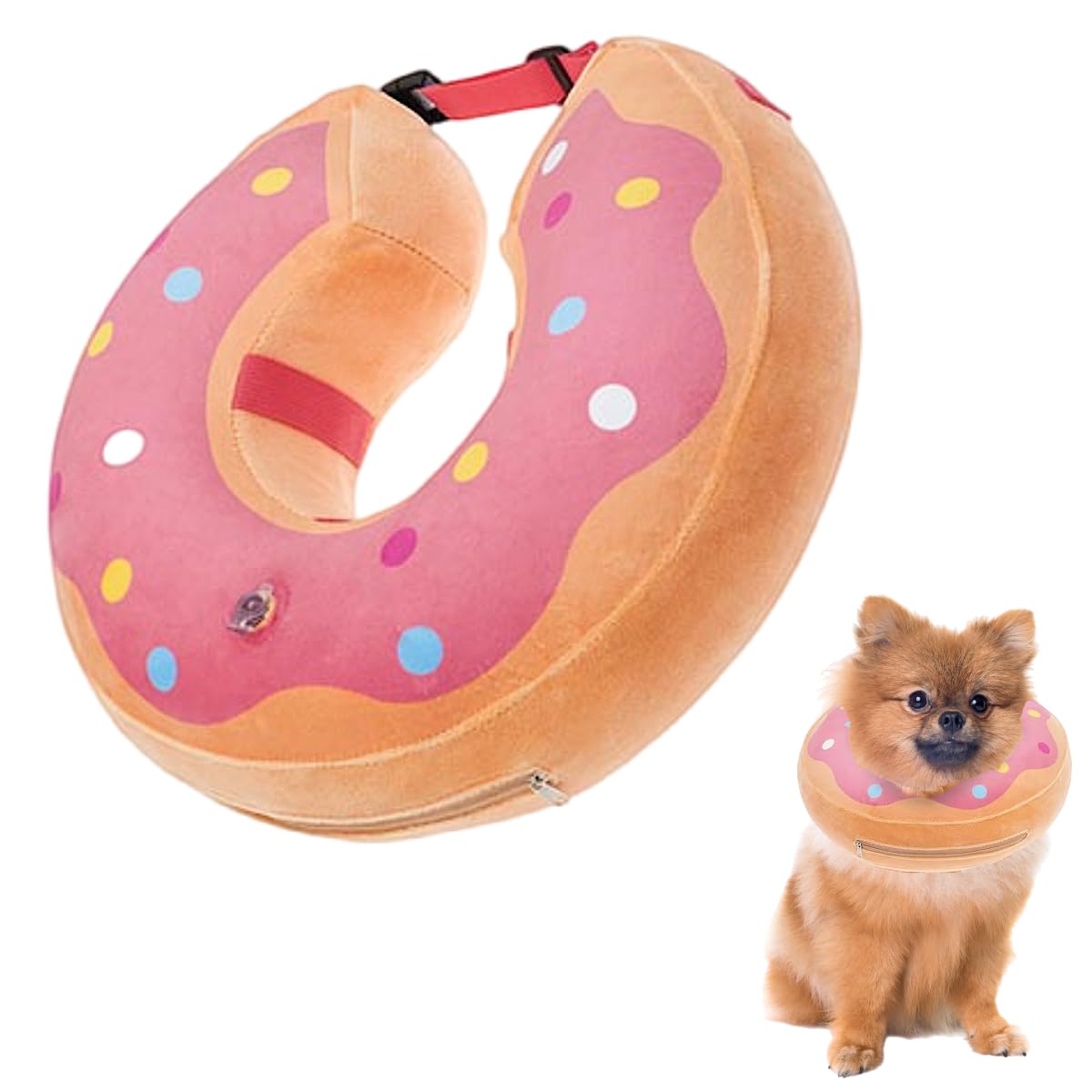 Little Bean Inflatable Dog Elizabethan Collar Soft Dog Cone Collar Soft Protective Recovery Pillow for Big Dogs Prevent Pet from Licking Biting Wound Healing (Pink Donuts