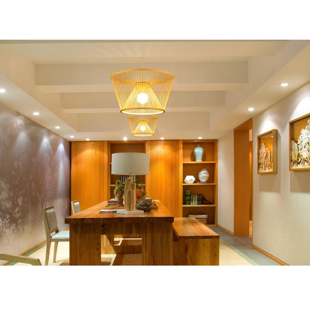 Suspension D'art En Bambou Créatif, Suspension En Rotin Tissé À La Main, Lustre Décoratif E27, Plafonnier, Luminaire Pour Bars Et Clubs
