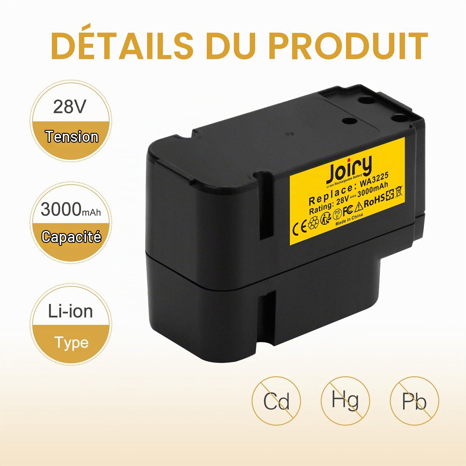 Joiry 28V 3000mAh Li-ION Batterie pour Landroid L1500i WG798E, M 500B WG755E, M WG794E, M WG794EDC Remplace WA3225, WA3565