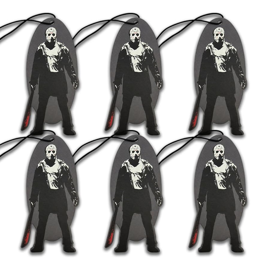 Image of Elektroplate Jason Voorhees Car Air Freshener 6-Pack | Officially Licensed Friday the 13th, Long-Lasting Midnight Chiller Scent, Vivid Graphics, Versatile Hanging Design