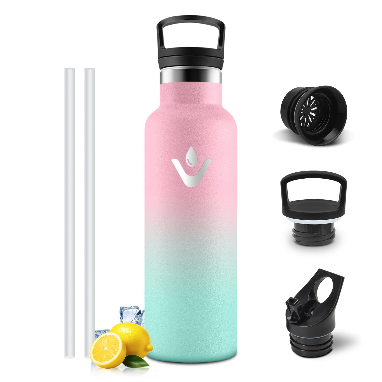 Mulbijeo Thermos Flask, BPA-Free, 750 ml, Stainless Steel, Leak-Proof Insulated Flask, Double-Walled, Water Bottle, Thermos Flask with Straw, Water Bottle, Carbonated Water Bottle, Suitable for