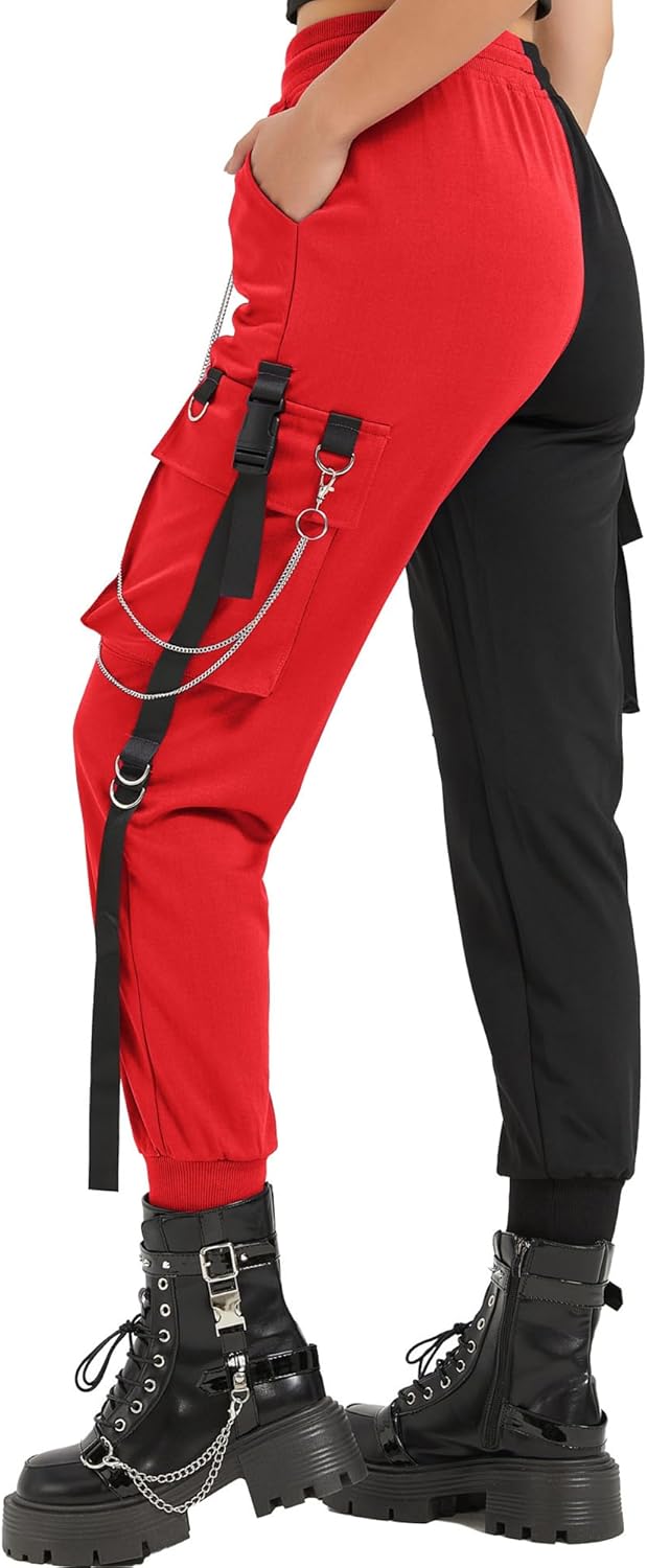 MEINVQIAOTI Black Cargo Pants for Women Techwear Women Loose Street Rock Style Casual Black Pants with Chain Goth Pants - Image 4