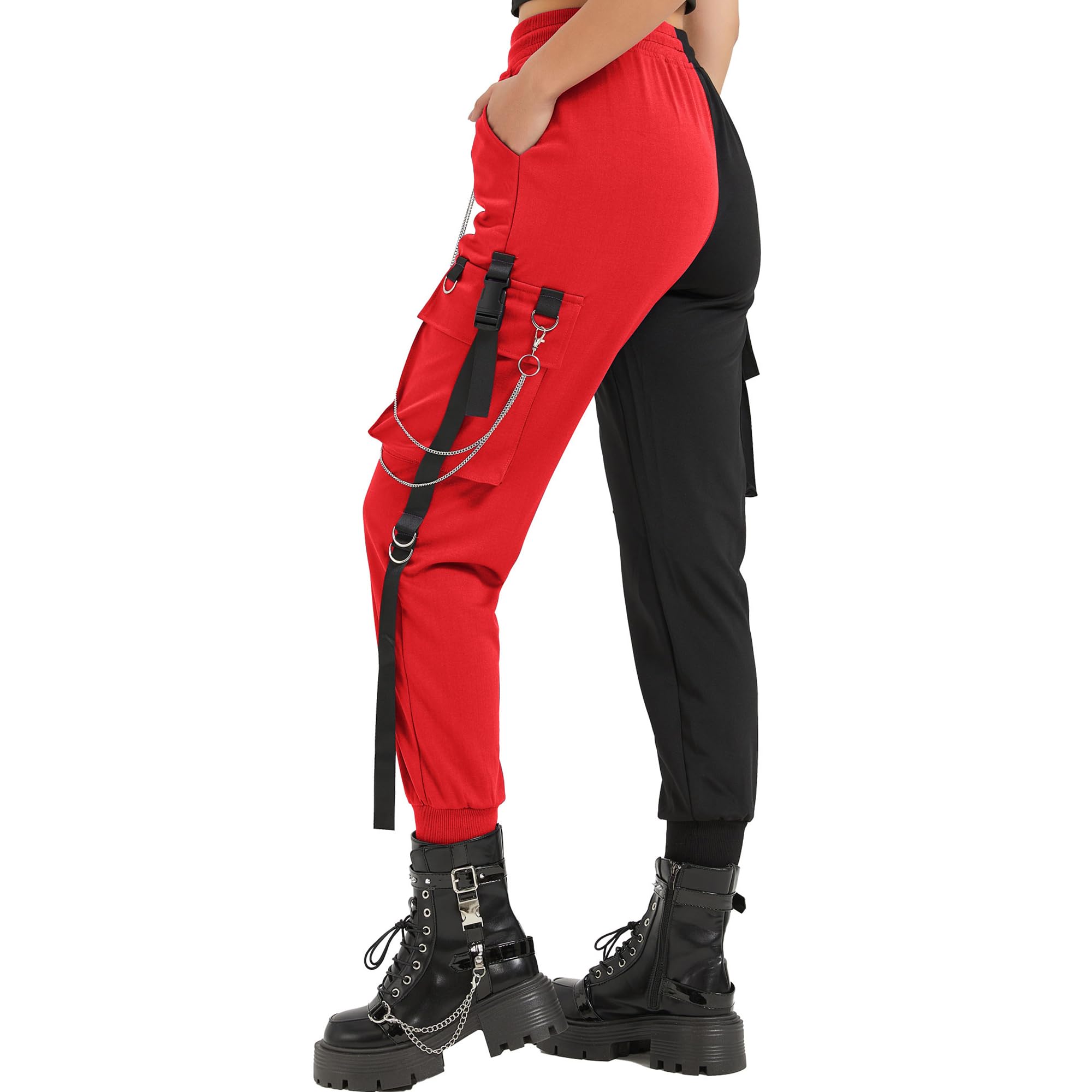 Pantalones Cargo Negros para Mujer, Techwear para Mujer, Sueltos, Estilo Street Rock, Estilo Casual, Pantalones Negros con Cadena, Pantalones góticos
