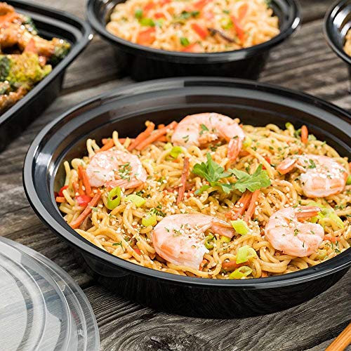Microwavable To-Go Container With Clear Plastic Lid – Bpa Free Pp Round Take Out Food Container – Catering And Takeout - 48 Oz. Black - 9" Round – Black – Plastic-Disposable - 50 Pack-Restaurantware #TOP2