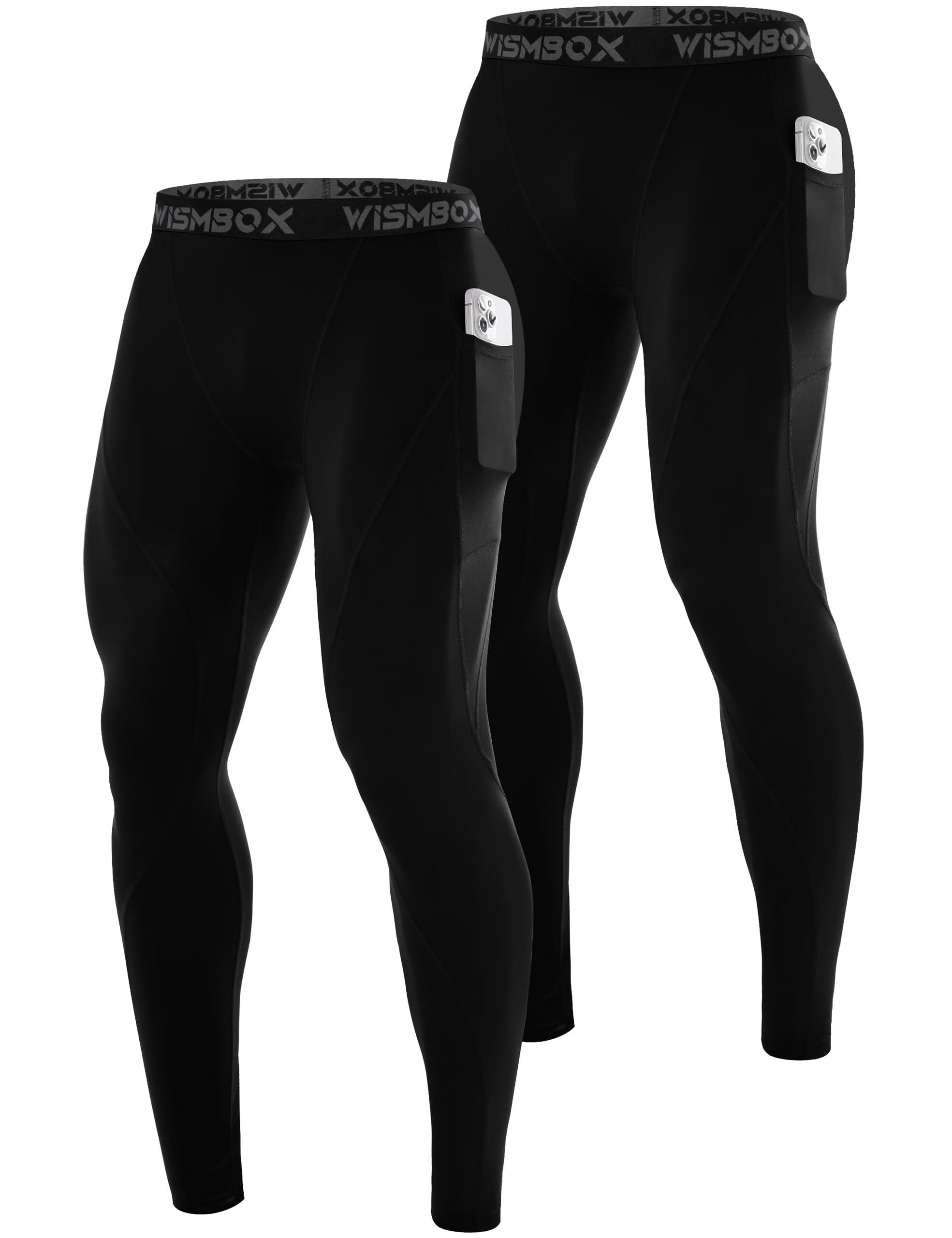 WISMBOX 1/2er Pack Kompressionshose Herren Leggings Lang für Fitness Joggen | Atmungsaktiv & Schnelltrocknend, Kompression für Muskelstützung, 4-Wege-Stretch, Flachnähte, für Fitness Joggen Training