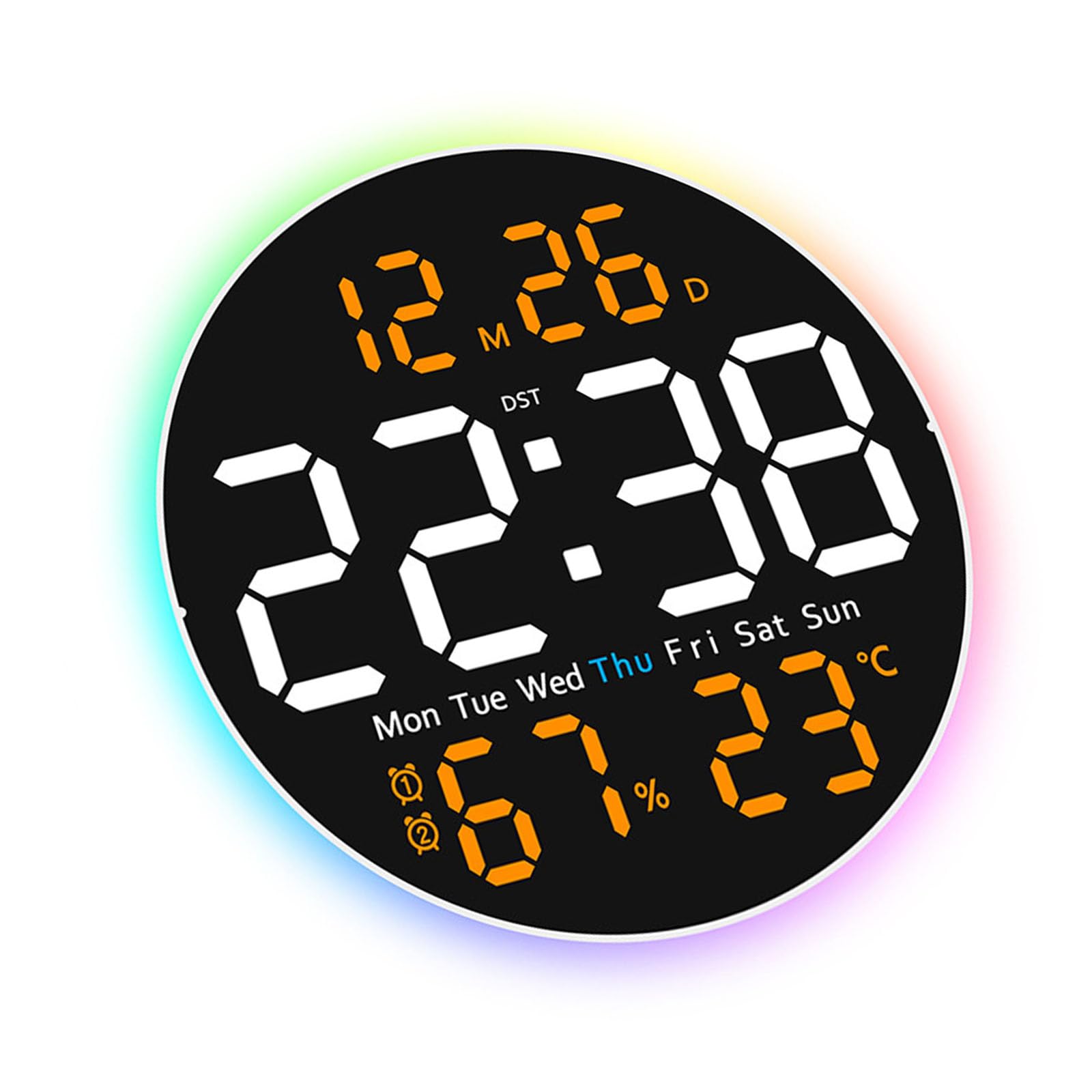 Horloge murale numérique LED à 10 niveaux de luminosité et 2 alarmes