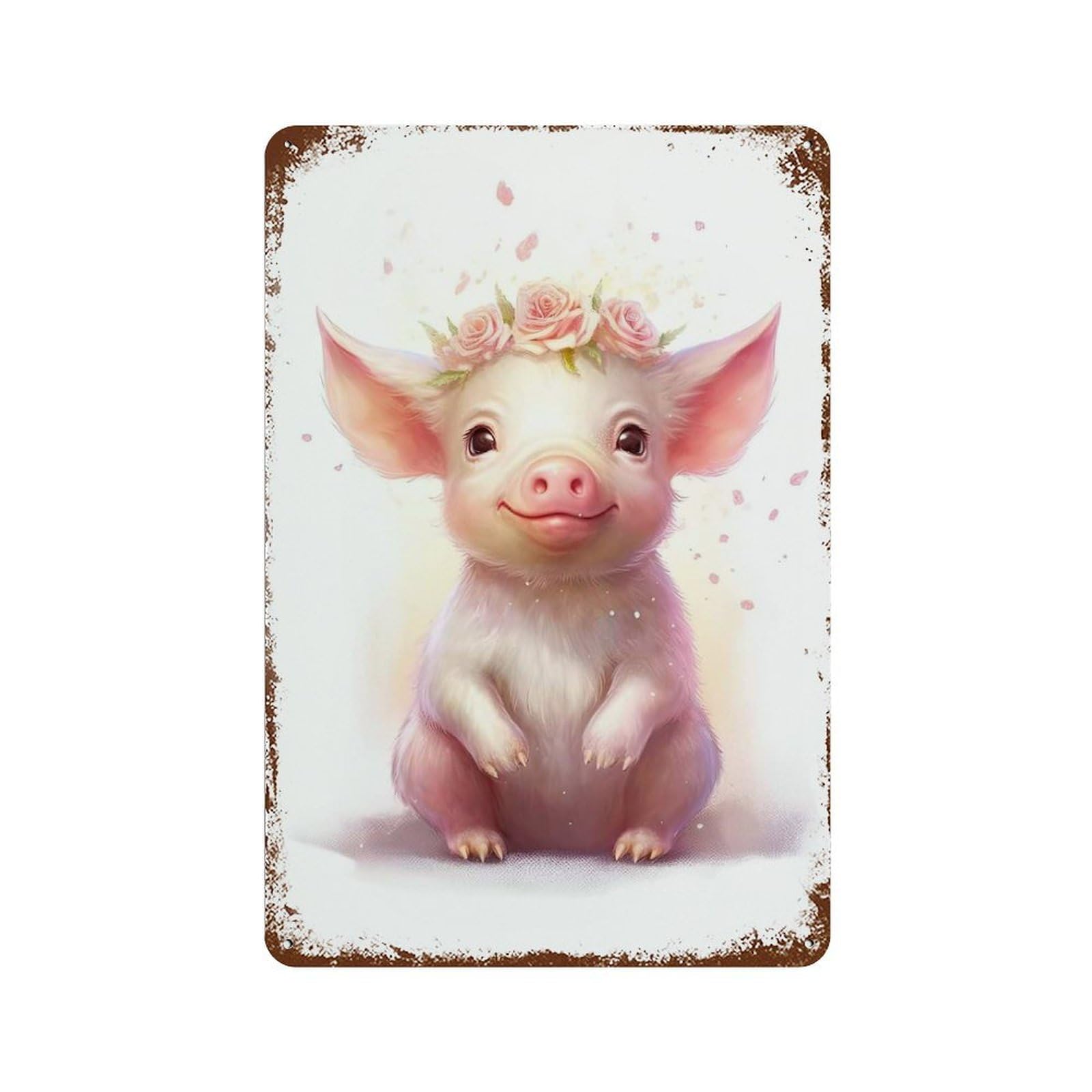 Watercolor Baby Pig Piglet Vintage Rust Metal Sign 11.8"x7.9", for Basement, Hobby Room And Garage Decor, Retro Wall Decor
